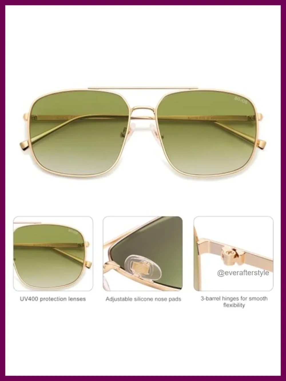 SOJOS Square Aviator Sunglasses UV400 Metal Frame